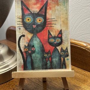 PRINT ACEO Lovable Cats1Animal Art Card Limited Edition Matted & Signed On Back.